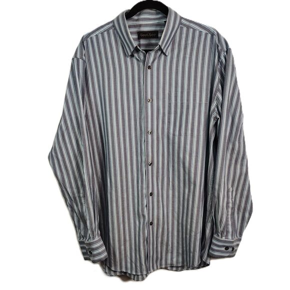 KENNETH ROBERTS Cotton Button-Down XL Men's Blue Striped Long Sleeve Dress Shirt - Picture 2 of 4